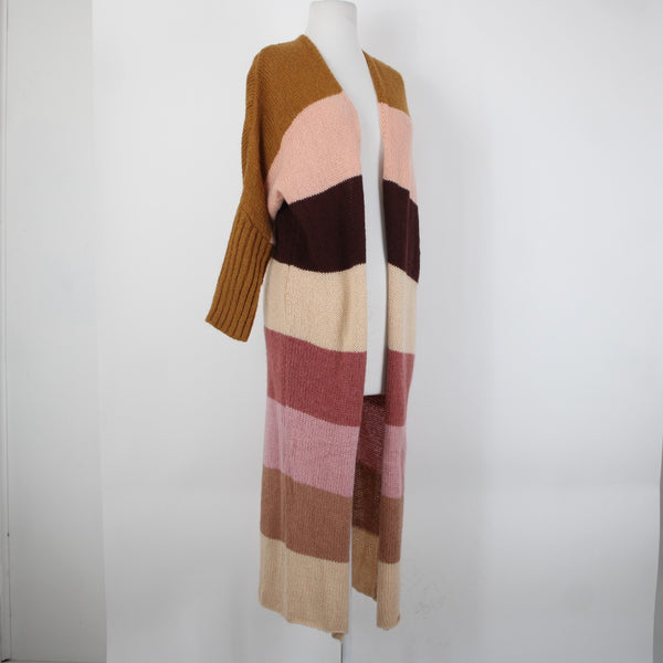 Petal Pup Sz S Camel Burgundy Striped Multicolor  Acrylic Wool Knit Wrap Sweater
