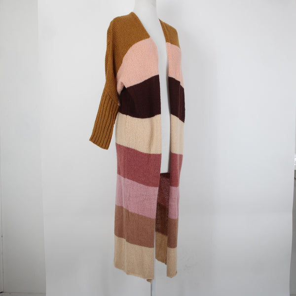 Petal Pup Sz S Camel Burgundy Striped Multicolor  Acrylic Wool Knit Wrap Sweater