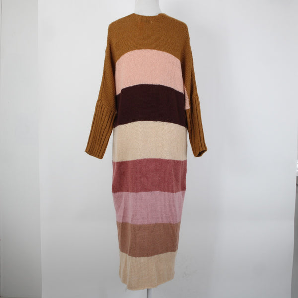 Petal Pup Sz S Camel Burgundy Striped Multicolor  Acrylic Wool Knit Wrap Sweater