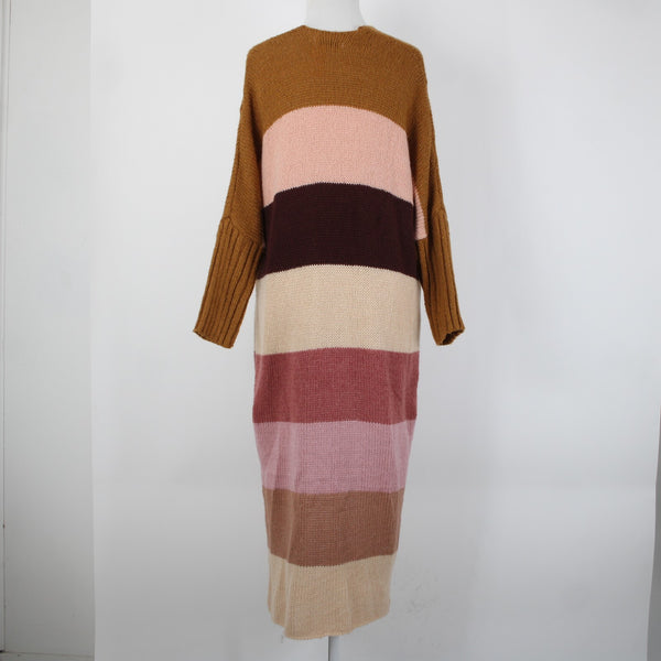 Petal Pup Sz S Camel Burgundy Striped Multicolor  Acrylic Wool Knit Wrap Sweater