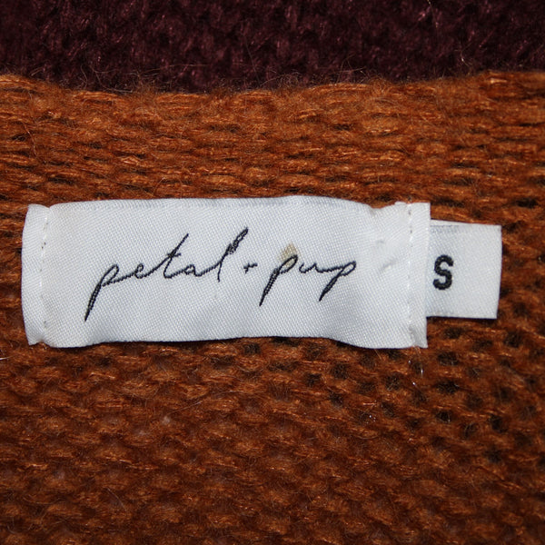 Petal Pup Sz S Camel Burgundy Striped Multicolor  Acrylic Wool Knit Wrap Sweater
