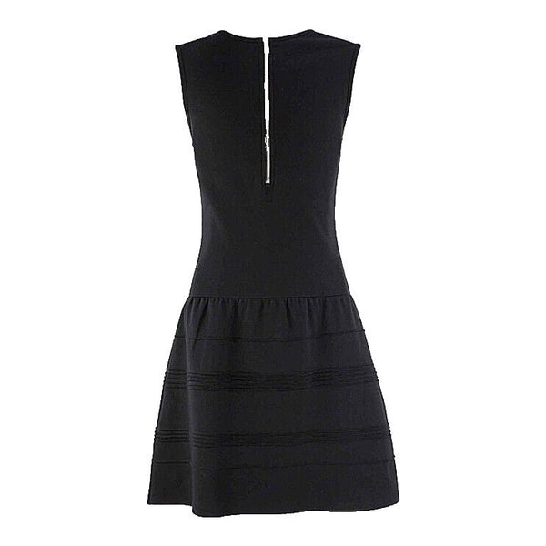 Wyatt Sz S Black Zip Fit Flare Vertical Pintuck Gathered Skirt Rayon Blend Dress