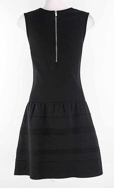 Wyatt Sz S Black Zip Fit Flare Vertical Pintuck Gathered Skirt Rayon Blend Dress