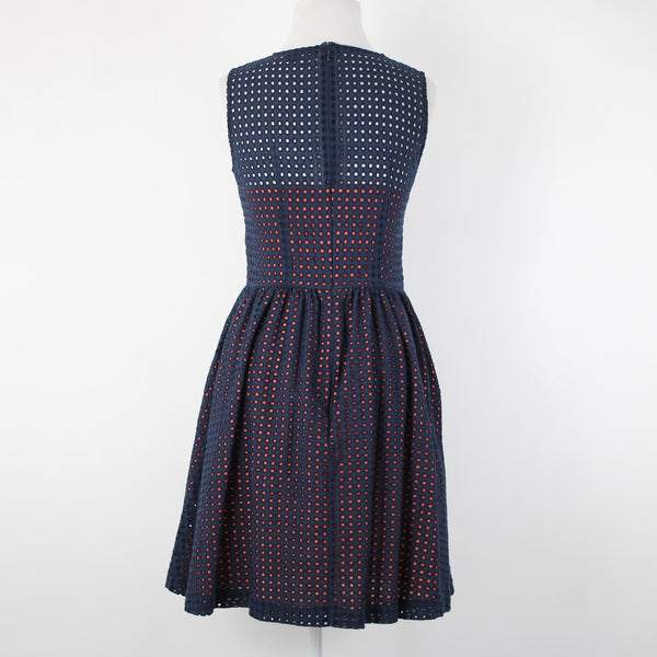French Connection Sz 4 Navy Blue Pink Lined Embroidered Eyelet 100% Cotton Dress