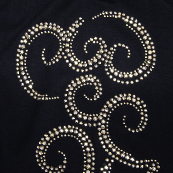 Mode Lia Legging Pant Sz L x 29 Black Gold Embellishment Swirls Rayon Leggings