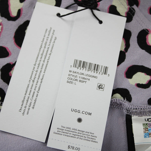 Ugg NEW $78 Saylor Sz L Purple Multi Animal Print Organic Cotton Elastane Pant