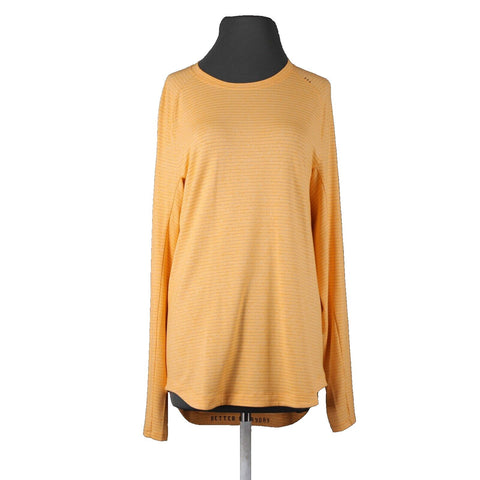 Lululemon NEW Sz M Orange White Gray Striped Dry Sense Long Sleeve Poly AW Top