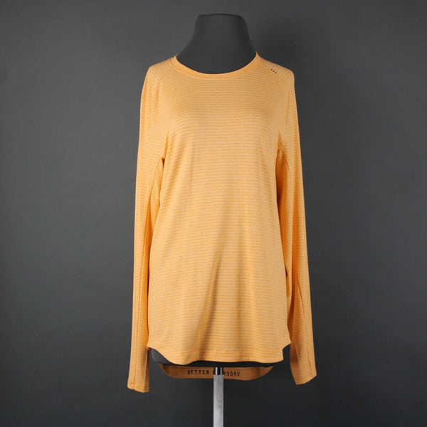Lululemon NEW Sz M Orange White Gray Striped Dry Sense Long Sleeve Poly AW Top