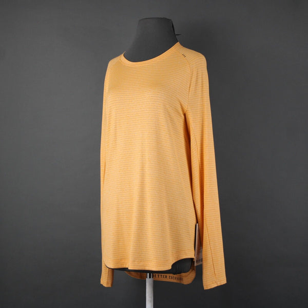 Lululemon NEW Sz M Orange White Gray Striped Dry Sense Long Sleeve Poly AW Top