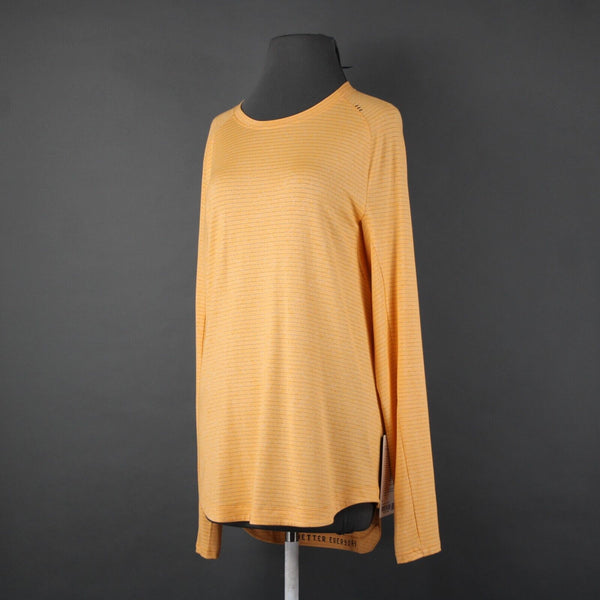 Lululemon NEW Sz M Orange White Gray Striped Dry Sense Long Sleeve Poly AW Top