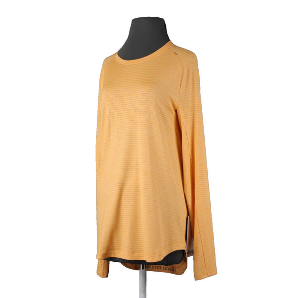 Lululemon NEW Sz M Orange White Gray Striped Dry Sense Long Sleeve Poly AW Top