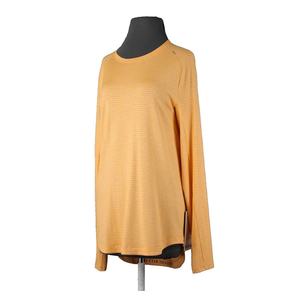 Lululemon NEW Sz M Orange White Gray Striped Dry Sense Long Sleeve Poly AW Top