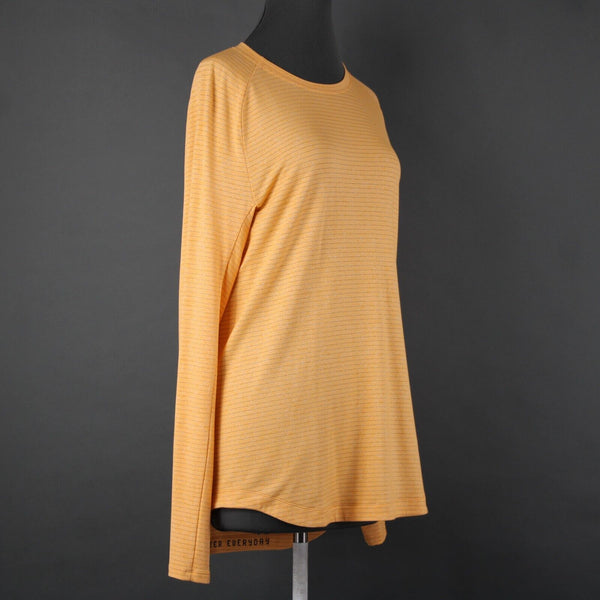 Lululemon NEW Sz M Orange White Gray Striped Dry Sense Long Sleeve Poly AW Top