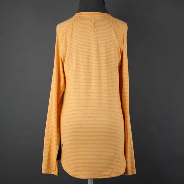 Lululemon NEW Sz M Orange White Gray Striped Dry Sense Long Sleeve Poly AW Top