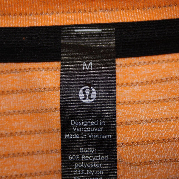 Lululemon NEW Sz M Orange White Gray Striped Dry Sense Long Sleeve Poly AW Top