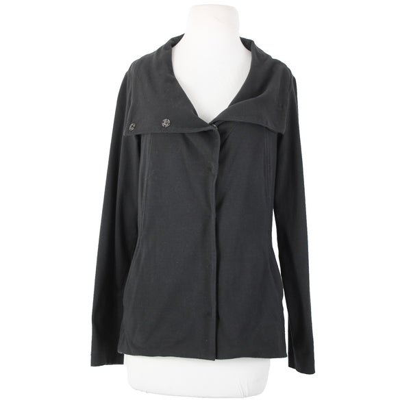 Eileen Fisher Jacket Sz S Black Snap Buttons Pockets Collar Organic Cotton Lycra