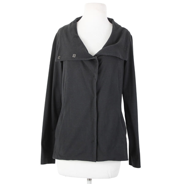 Eileen Fisher Jacket Sz S Black Snap Buttons Pockets Collar Organic Cotton Lycra