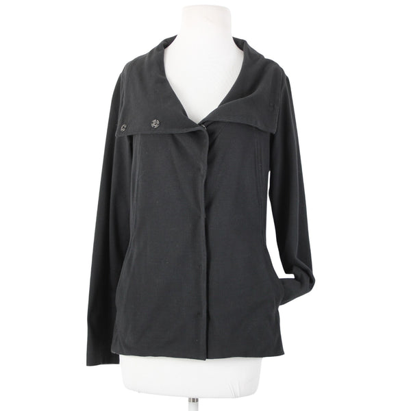 Eileen Fisher Jacket Sz S Black Snap Buttons Pockets Collar Organic Cotton Lycra
