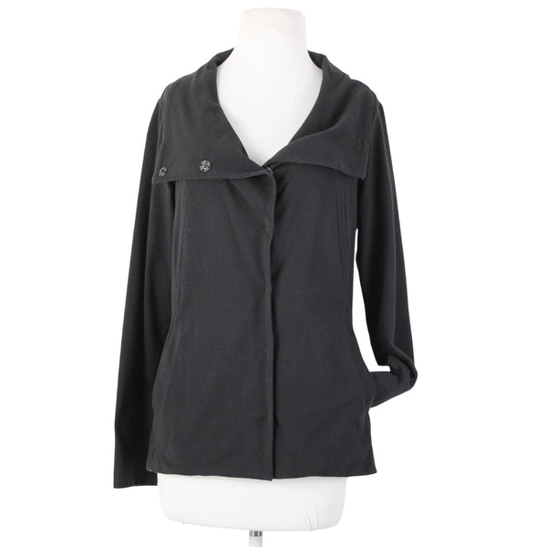 Eileen Fisher Jacket Sz S Black Snap Buttons Pockets Collar Organic Cotton Lycra