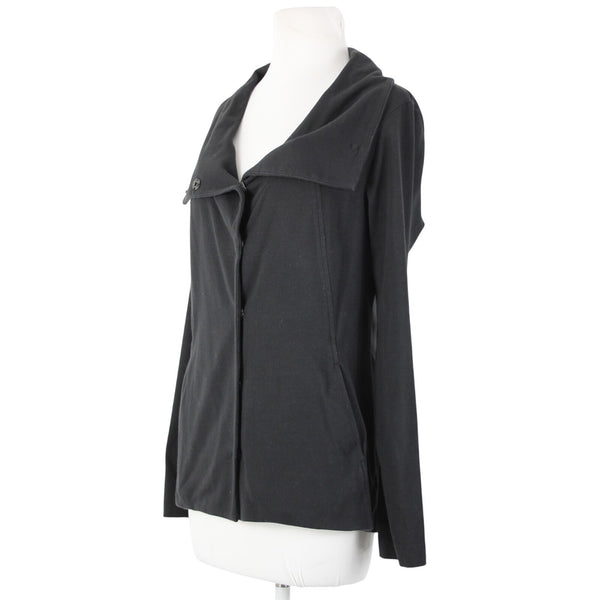 Eileen Fisher Jacket Sz S Black Snap Buttons Pockets Collar Organic Cotton Lycra