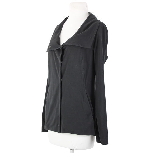 Eileen Fisher Jacket Sz S Black Snap Buttons Pockets Collar Organic Cotton Lycra