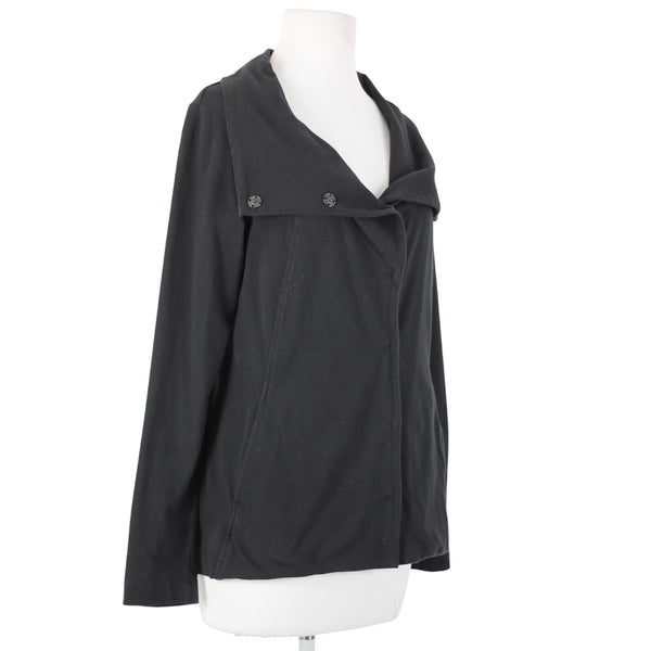 Eileen Fisher Jacket Sz S Black Snap Buttons Pockets Collar Organic Cotton Lycra