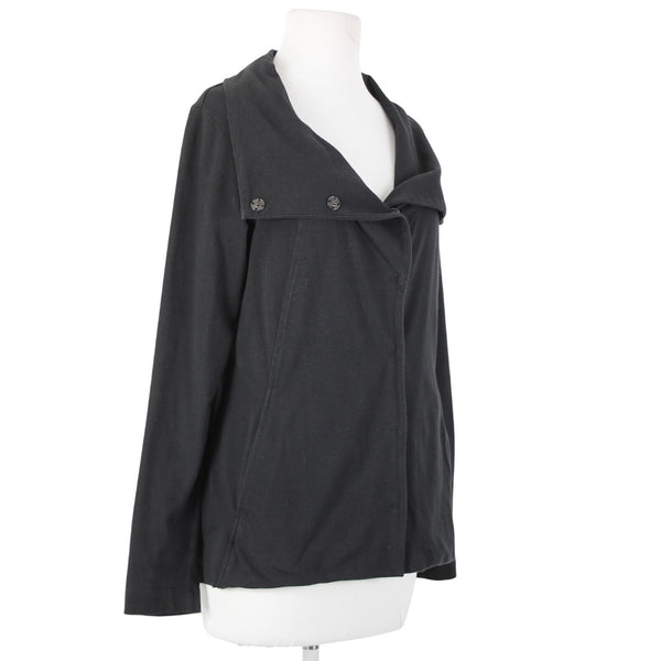 Eileen Fisher Jacket Sz S Black Snap Buttons Pockets Collar Organic Cotton Lycra