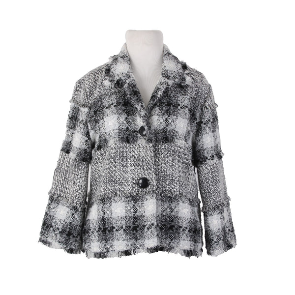 Ruby Rd Jacket Sz 10 Black White Check Buttons Collared Acrylic Poly Metallic