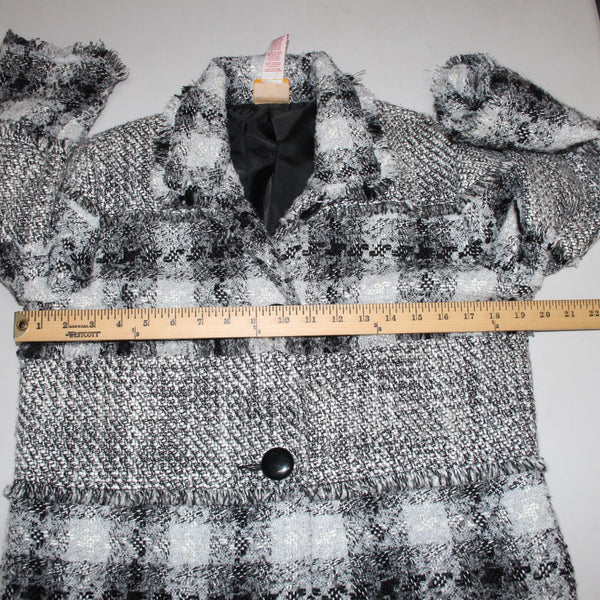 Ruby Rd Jacket Sz 10 Black White Check Buttons Collared Acrylic Poly Metallic