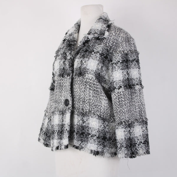 Ruby Rd Jacket Sz 10 Black White Check Buttons Collared Acrylic Poly Metallic