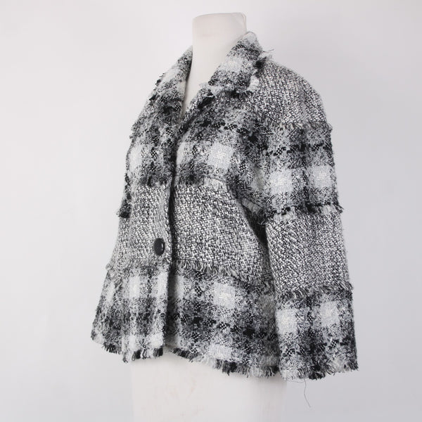 Ruby Rd Jacket Sz 10 Black White Check Buttons Collared Acrylic Poly Metallic