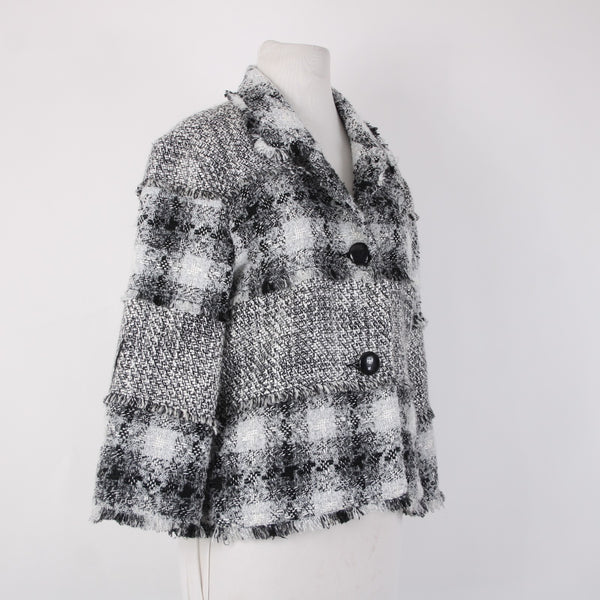 Ruby Rd Jacket Sz 10 Black White Check Buttons Collared Acrylic Poly Metallic