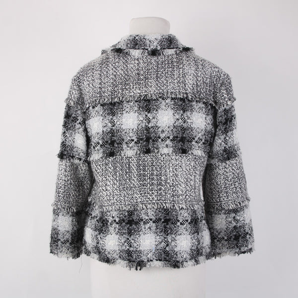 Ruby Rd Jacket Sz 10 Black White Check Buttons Collared Acrylic Poly Metallic