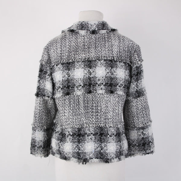Ruby Rd Jacket Sz 10 Black White Check Buttons Collared Acrylic Poly Metallic