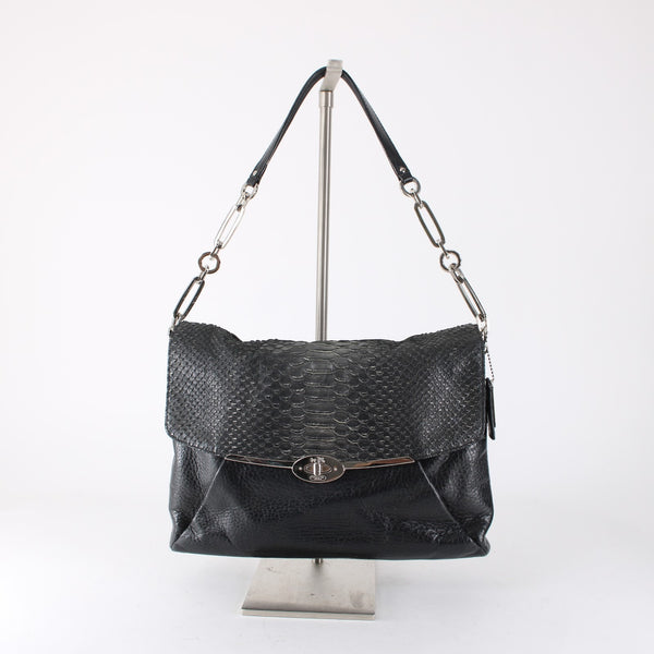 Coach Purse 12 x 9 x 4 Black Silver Glitter Faux Snake Mad Glit Shoulder Purse