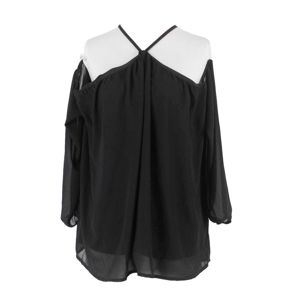 Vemvan Sz S Black Cold Shoulder Halter Neck 100% Polyester Top