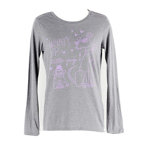 Old Navy Sz XL (14) Gray Purple LS Cotton Polyester Girls Graphic Tee Top