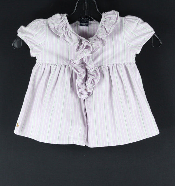 Ralph Lauren Size 24m Lavender Green Striped 100% Cotton Girls Ruffle Dress