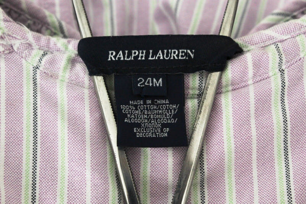 Ralph Lauren Size 24m Lavender Green Striped 100% Cotton Girls Ruffle Dress