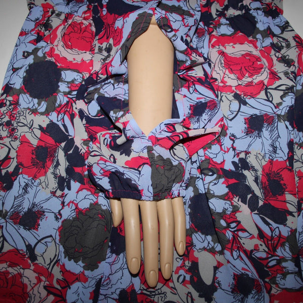 Leith Sz S Blue Red Floral Cold Shoulder Keyhole Lined 100% Polyester Romper