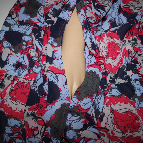 Leith Sz S Blue Red Floral Cold Shoulder Keyhole Lined 100% Polyester Romper