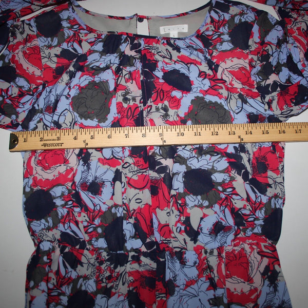 Leith Sz S Blue Red Floral Cold Shoulder Keyhole Lined 100% Polyester Romper