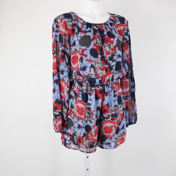 Leith Sz S Blue Red Floral Cold Shoulder Keyhole Lined 100% Polyester Romper