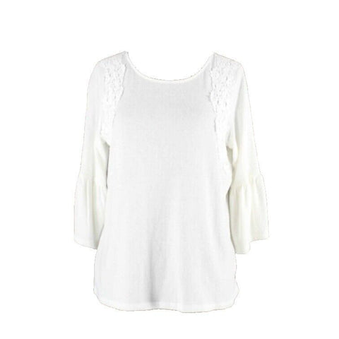 Lauren Conrad Sz S White Embroided Ruffle Sleeve Knitted Cotton Blend Top