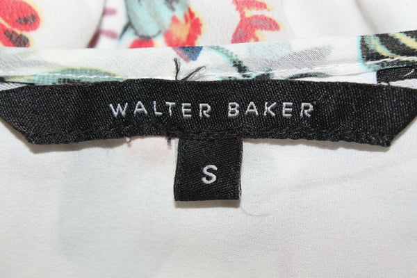 Walter Baker Sz S Ivory Teal Rust Blue Multi Cold Shoulder Ruffle Polyester Top