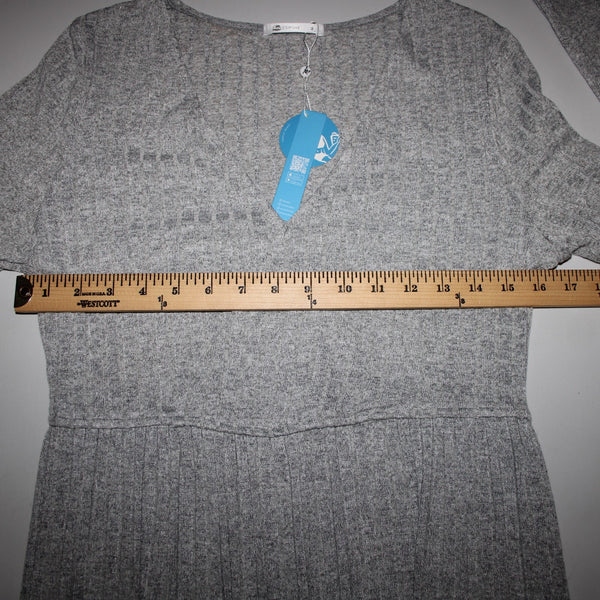Cupshe NEW Sz M Gray V Neck Ruffles Long Sleeve Rayon Viscose Dress
