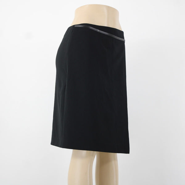 'S MaxMara Sz 6 Black Leather Trim Faux Wrap Triacetate Lined Polyester Skirt