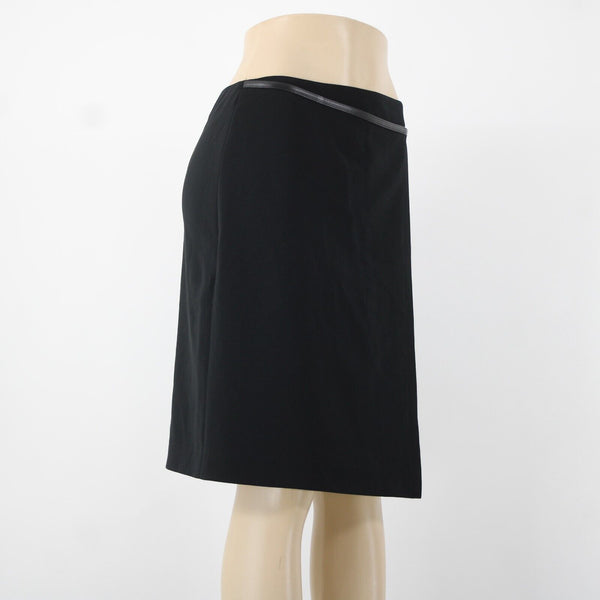 'S MaxMara Sz 6 Black Leather Trim Faux Wrap Triacetate Lined Polyester Skirt