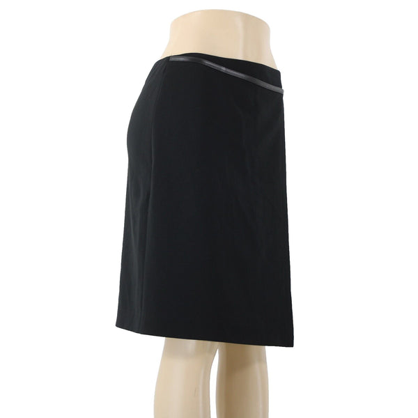'S MaxMara Sz 6 Black Leather Trim Faux Wrap Triacetate Lined Polyester Skirt