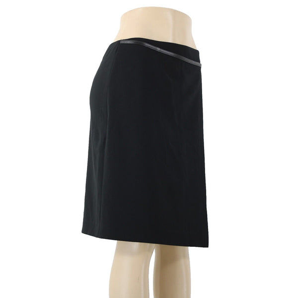 'S MaxMara Sz 6 Black Leather Trim Faux Wrap Triacetate Lined Polyester Skirt